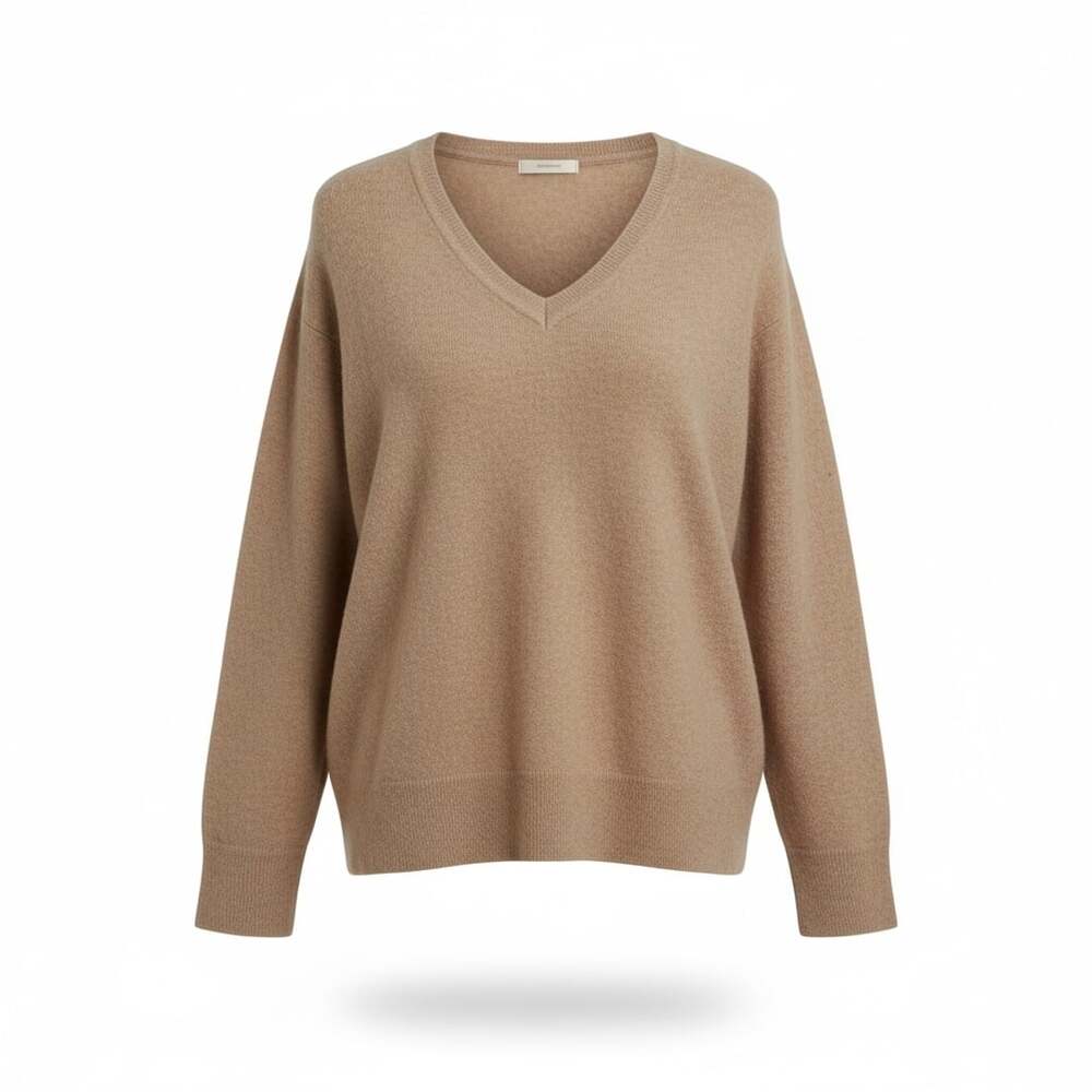 Quince Mongolian Cashmere V-Neck Sweater in Oatmeal XL